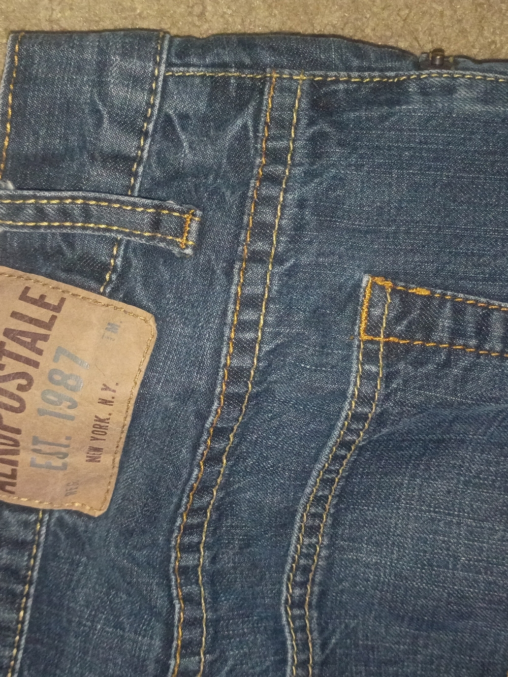 Aeropostale Men's Dark Blue Slim Jeans with Gold Stitching